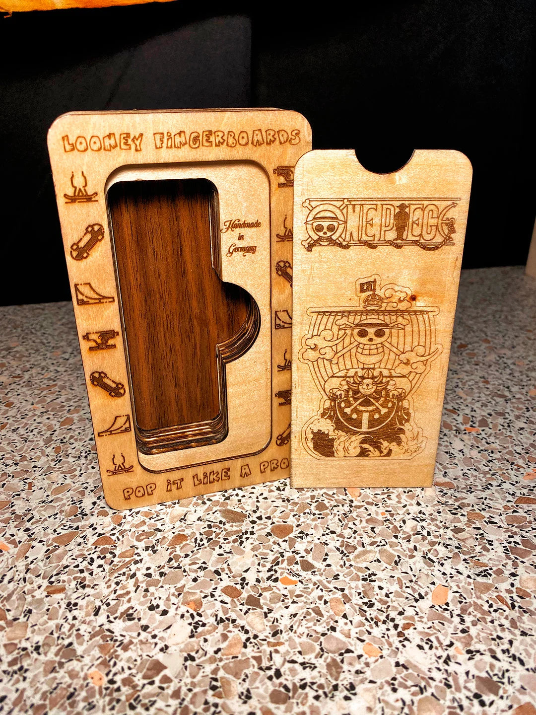 fingerboard case customized, wooden storage box laser cut, finger skateboard unit personalized