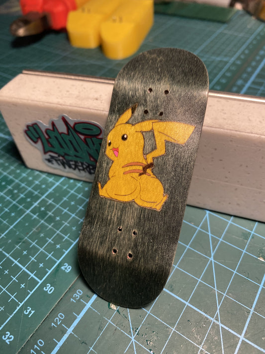 Thicc Pikachu split ply Fingerboard, pro finger skateboard 34x96 mm, fingerboard split-ply handmade