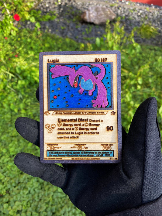 Lugia handgefertigte individuelle 3D-Pokémon-Karte aus Holz – Holzlasergraviertes Pokemon-Geschenk, handbemalt, handgefertigt